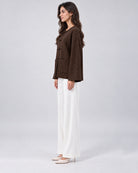Veste Oversize en Maille avec Fermoirs Brandebourg_Marron_cote