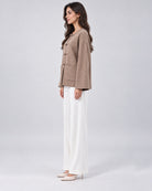 Veste Oversize en Maille avec Fermoirs Brandebourg_Beige_cote