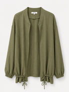 Bomber en lin avec cordons ajustables-Vert Kaki-femme-details