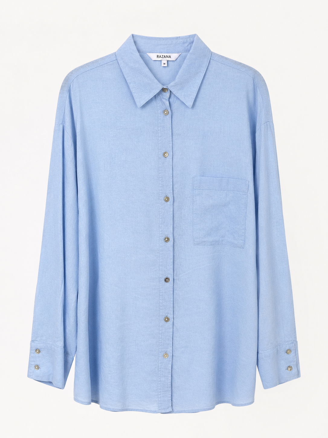 Chemise en lin oversize-Bleu ciel-face-femme RAZANA