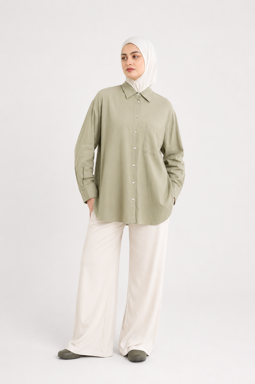 Chemise_en_lin_-Vert kaki-face-femme_RAZANA