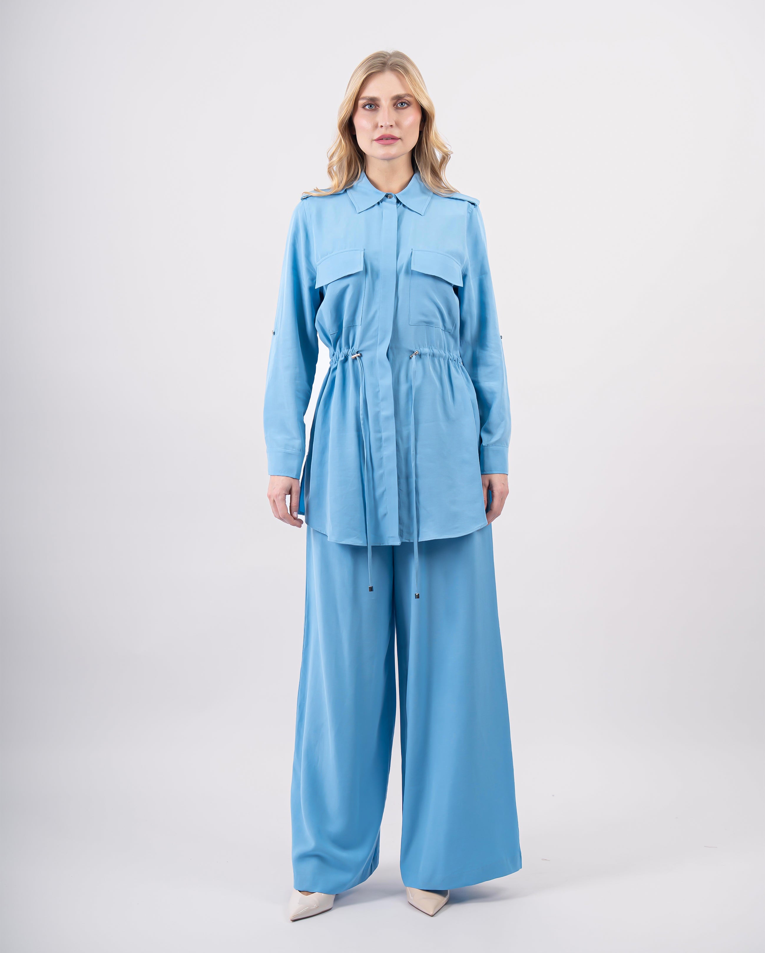 Ensemble fluide en Tencel pour femme-Bleu-face