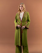 Kimono fluide brodé avec ceinture pour femme – Vert-face2