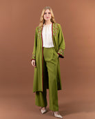Kimono fluide brodé avec ceinture pour femme – Vert-face
