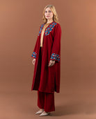 Kimono fluide brodé avec ceinture pour femme –Bordeaux-cote