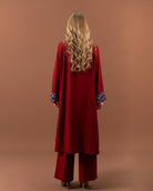 Kimono fluide brodé avec ceinture pour femme –Bordeaux-dos
