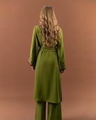 Kimono fluide brodé avec ceinture pour femme – Vert-dos