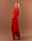 Kimono fluide brodé avec ceinture pour femme – Orange-dos