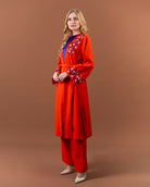 Kimono fluide brodé avec ceinture pour femme – Orange-cote