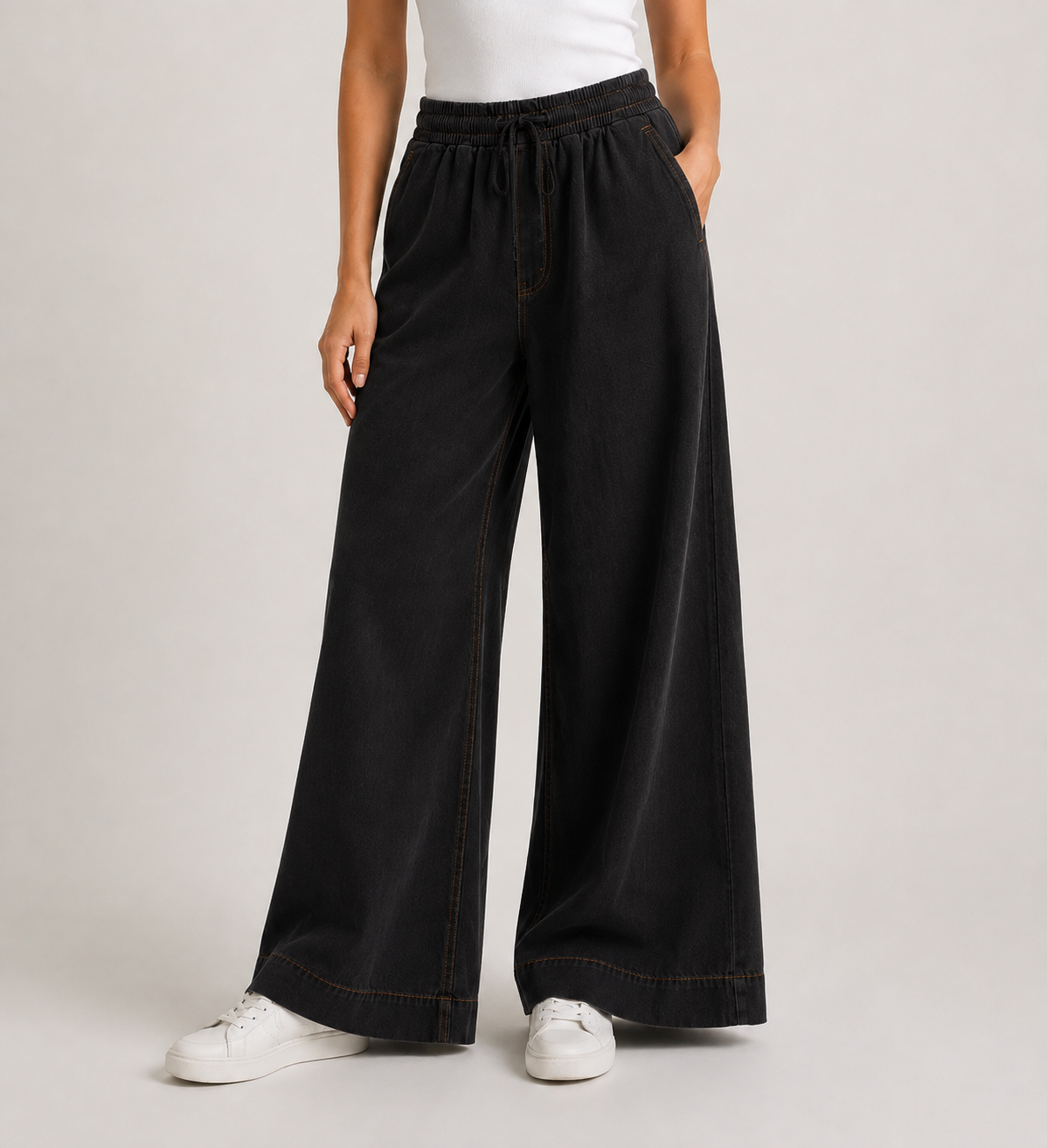 Pantalon jean wide leg femme RAZANA – Noir