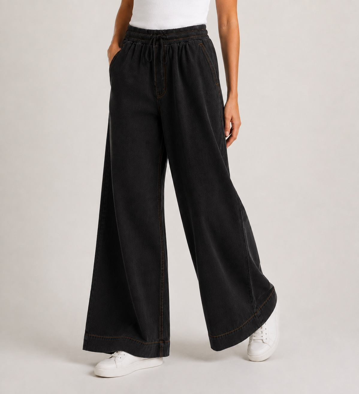 Pantalon jean wide leg femme RAZANA – Noir