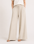 Pantalon large en lin à taille élastique-Beige-femme-face-RAZANA