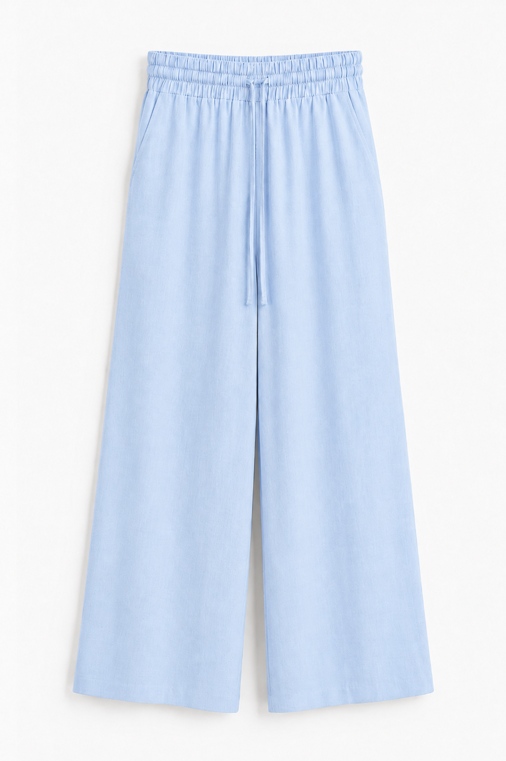 Pantalon large en lin à taille élastique-Bleu ciel-femme-RAZANA