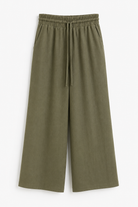 Pantalon large en lin à taille élastique-Vert Kaki-femme-RAZANA