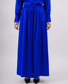 Pantalon palazzo à taille élastique, coupe large confortable et élégante- Bleu- vue face