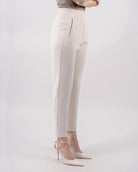 Pantalon taille haute à pinces-femme-Beige-cote