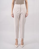 Pantalon taille haute à pinces-femme-Beige-face
