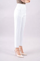 Pantalon taille haute à pinces-femme-Blanc-cote