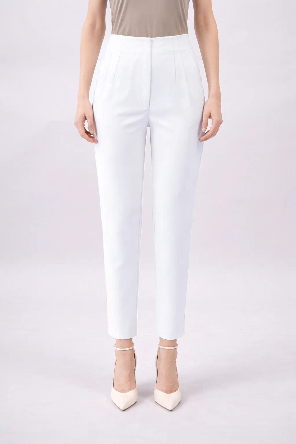 Pantalon taille haute à pinces-femme-Blanc-face