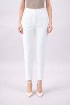 Pantalon taille haute à pinces-femme-Blanc-face