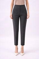Pantalon taille haute à pinces-femme-Gris-face