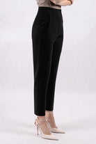 Pantalon taille haute à pinces-femme-Noir-cote