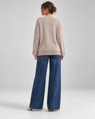 Pull_en_maille_a_col_rond_et_poignets_a_detail_decoratif-vue de dos_Beige