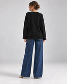 Pull_en_maille_a_col_rond_et_poignets_a_detail_decoratif-vue de dos_Noir