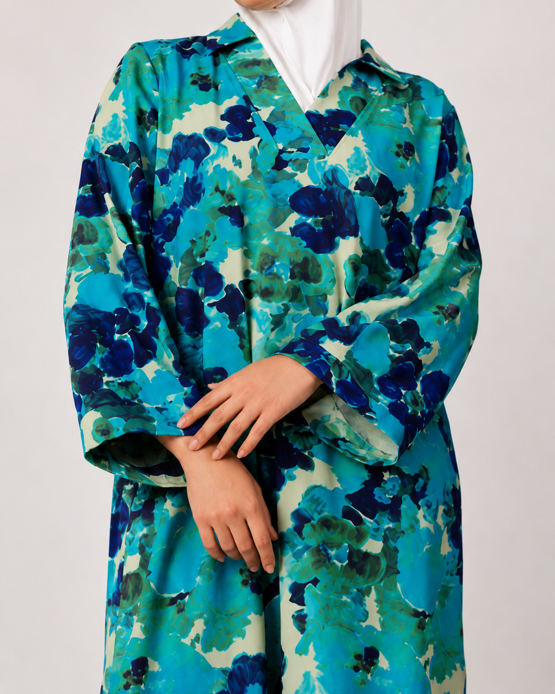 Robe chemise fluide à imprimé floral turquoise pour femme- vue de détail