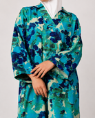 Robe chemise fluide à imprimé floral turquoise pour femme- vue de détail