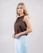 Top satiné sans manches-Marron-cote
