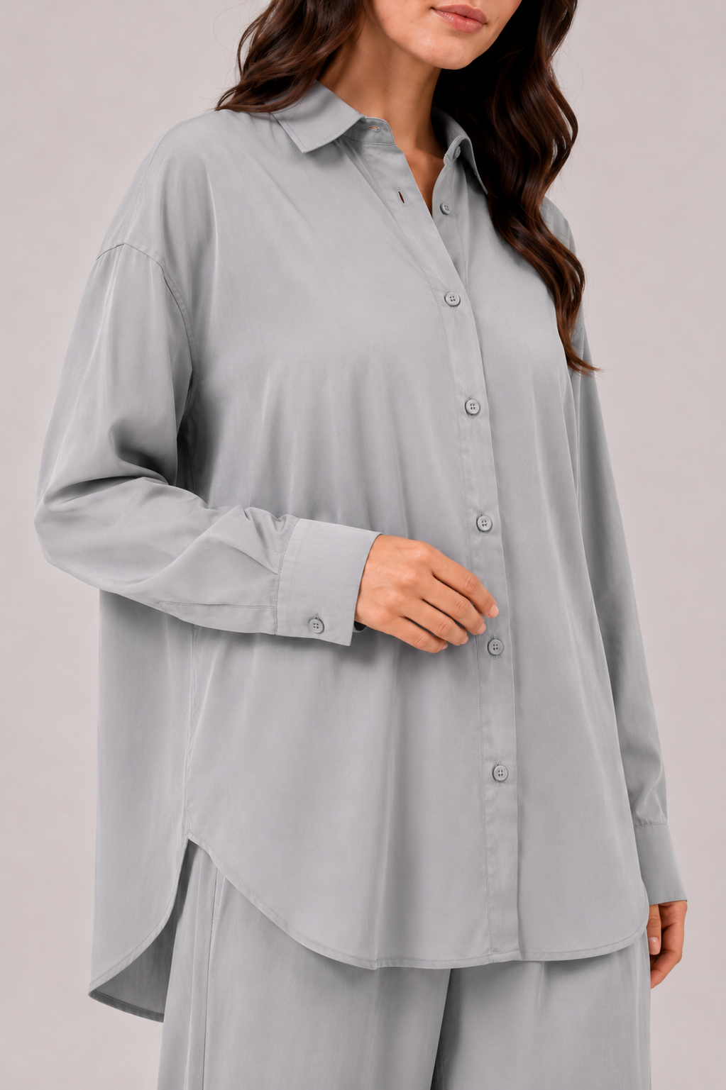 Chemise longue fluide en Tencel-Gris-détail