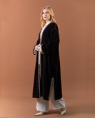 Kimono long en velours avec finitions sfifa pour femme –Marron-cote