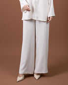 Pantalon large fluide pour femme-Blanc cassé-face