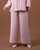 Pantalon large fluide pour femme-Rose-face
