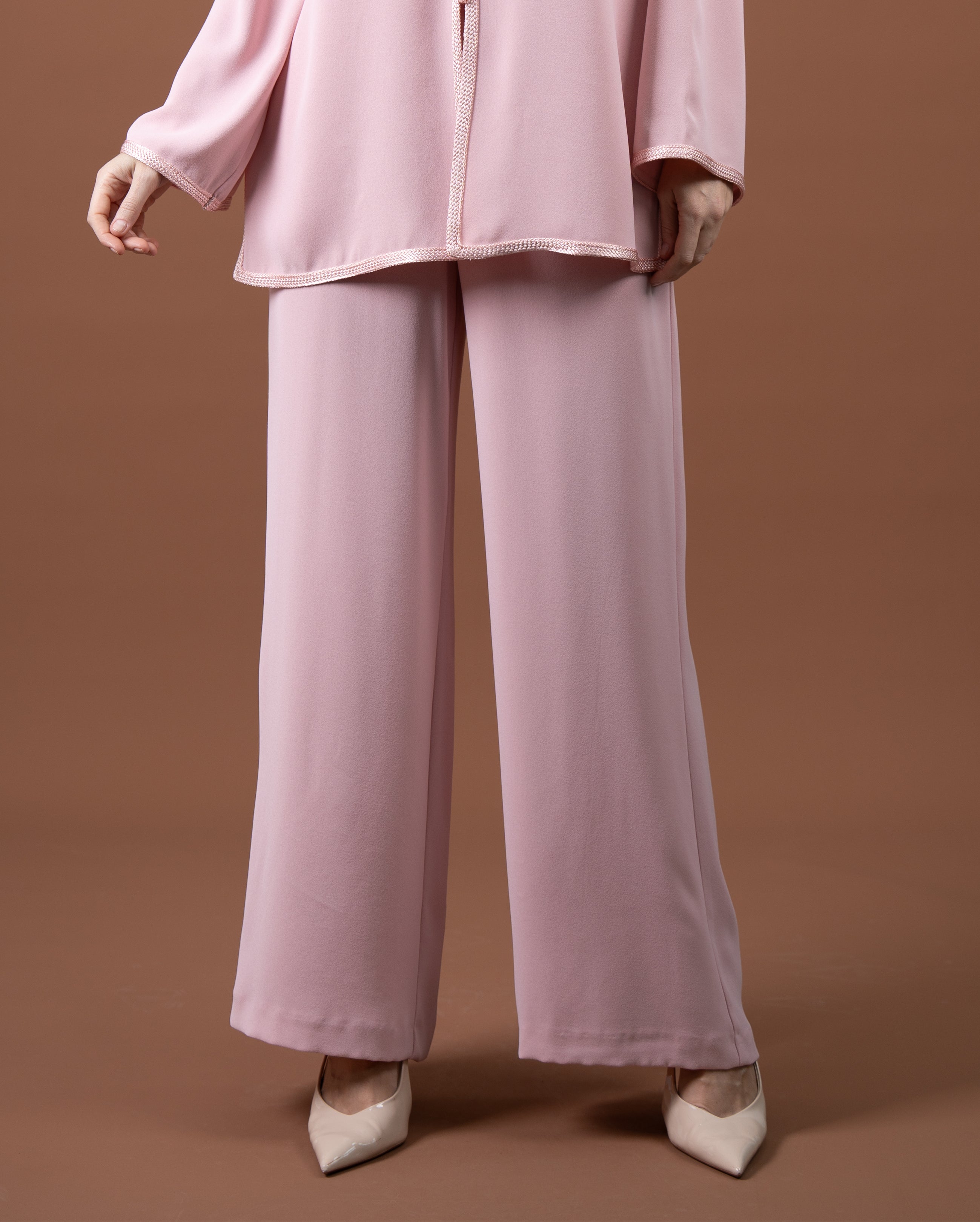 Pantalon large fluide pour femme-Rose-face