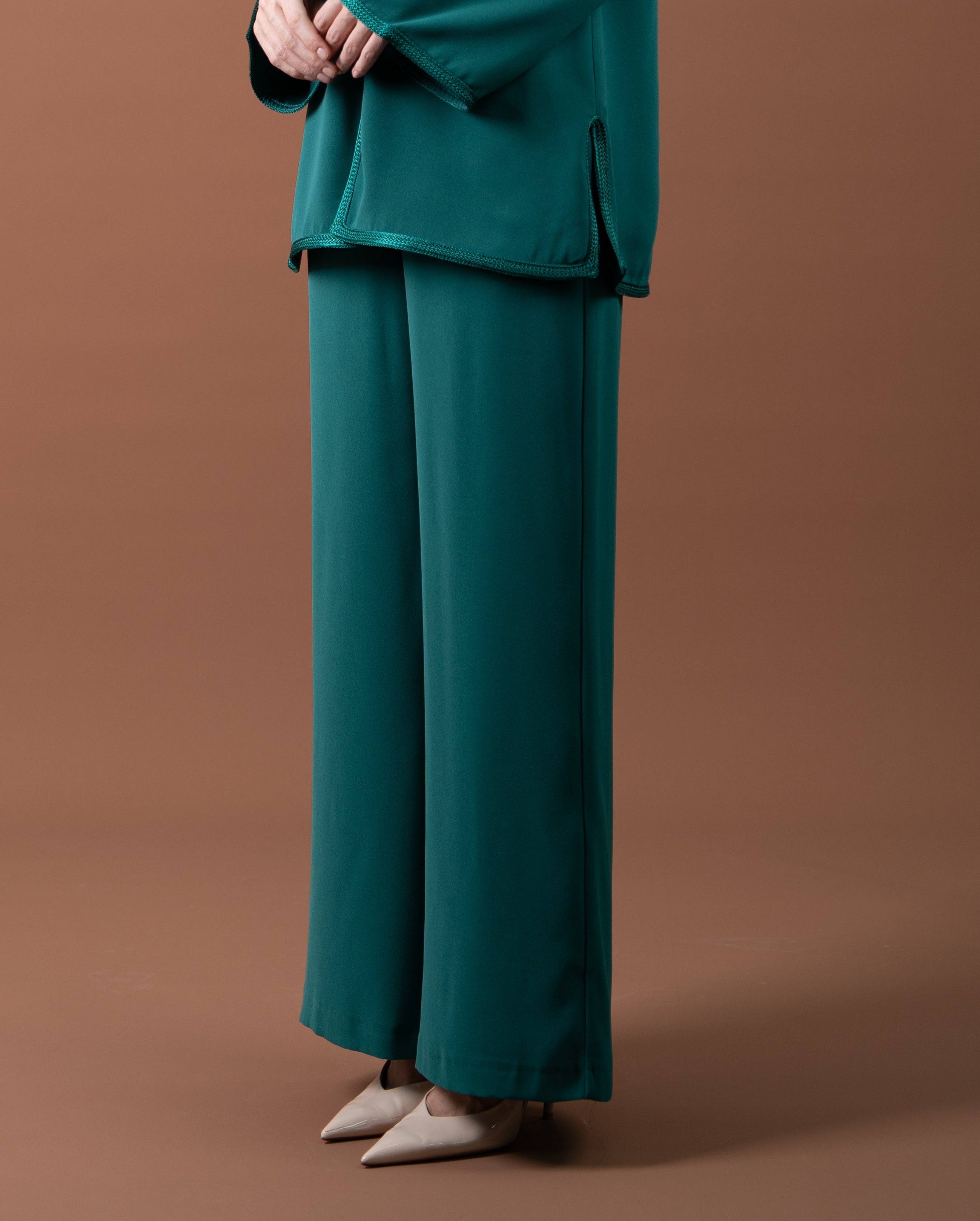 Pantalon large fluide pour femme-Vert émeraude-cote