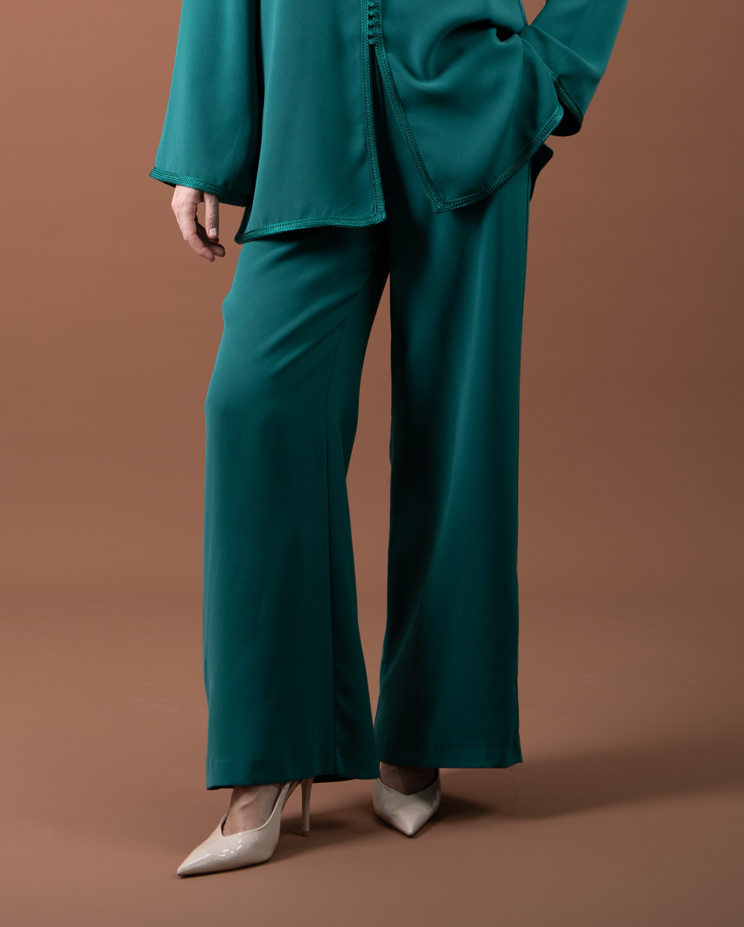 Pantalon large fluide pour femme-Vert émeraude-face