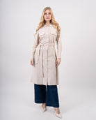 robe chemise fluide ceinturée avec poches poitrine pour femme -Beige-face