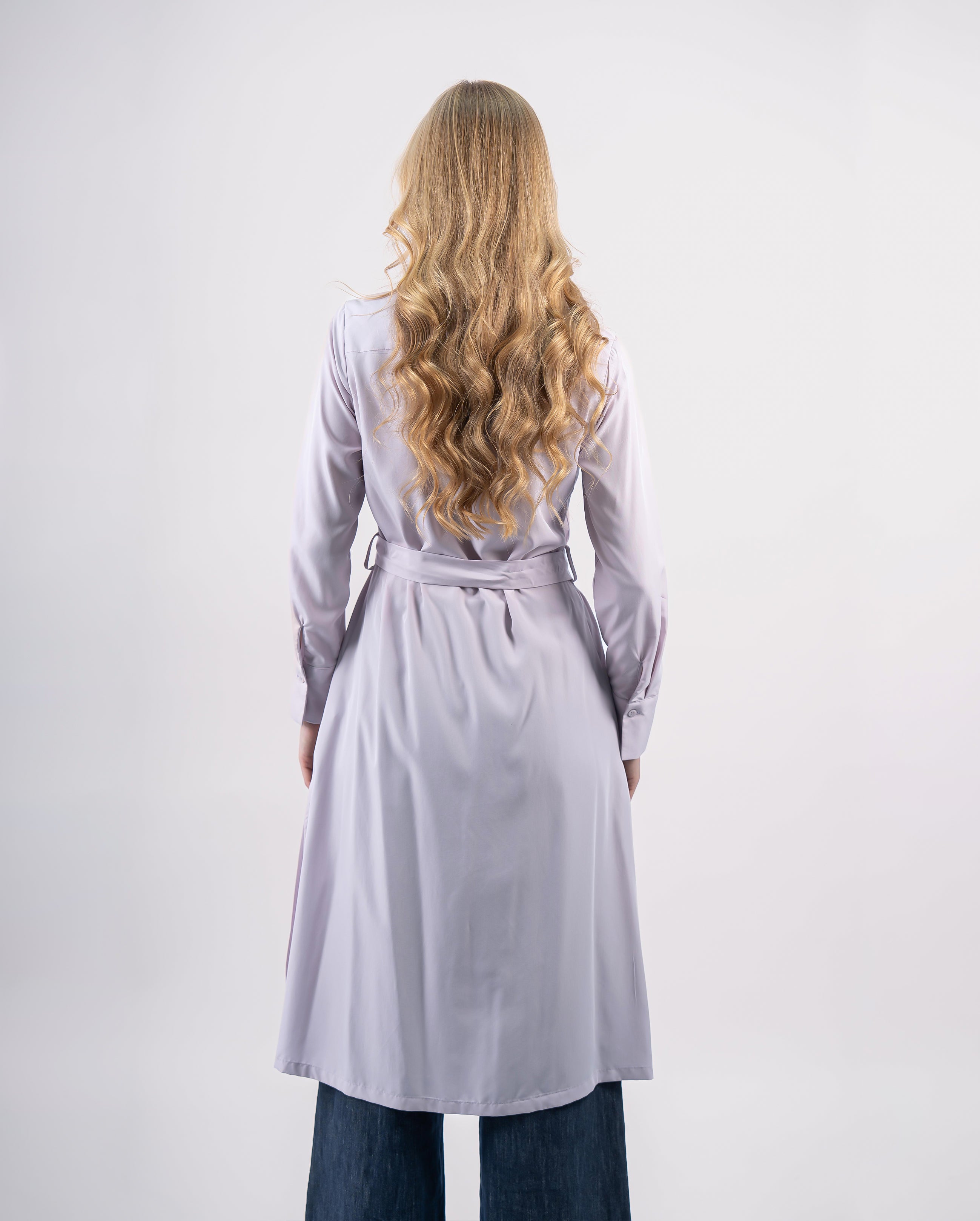 robe chemise fluide ceinturée avec poches poitrine pour femme-Mauve clair-dos