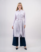 robe chemise fluide ceinturée avec poches poitrine femme -Mauve clair-face