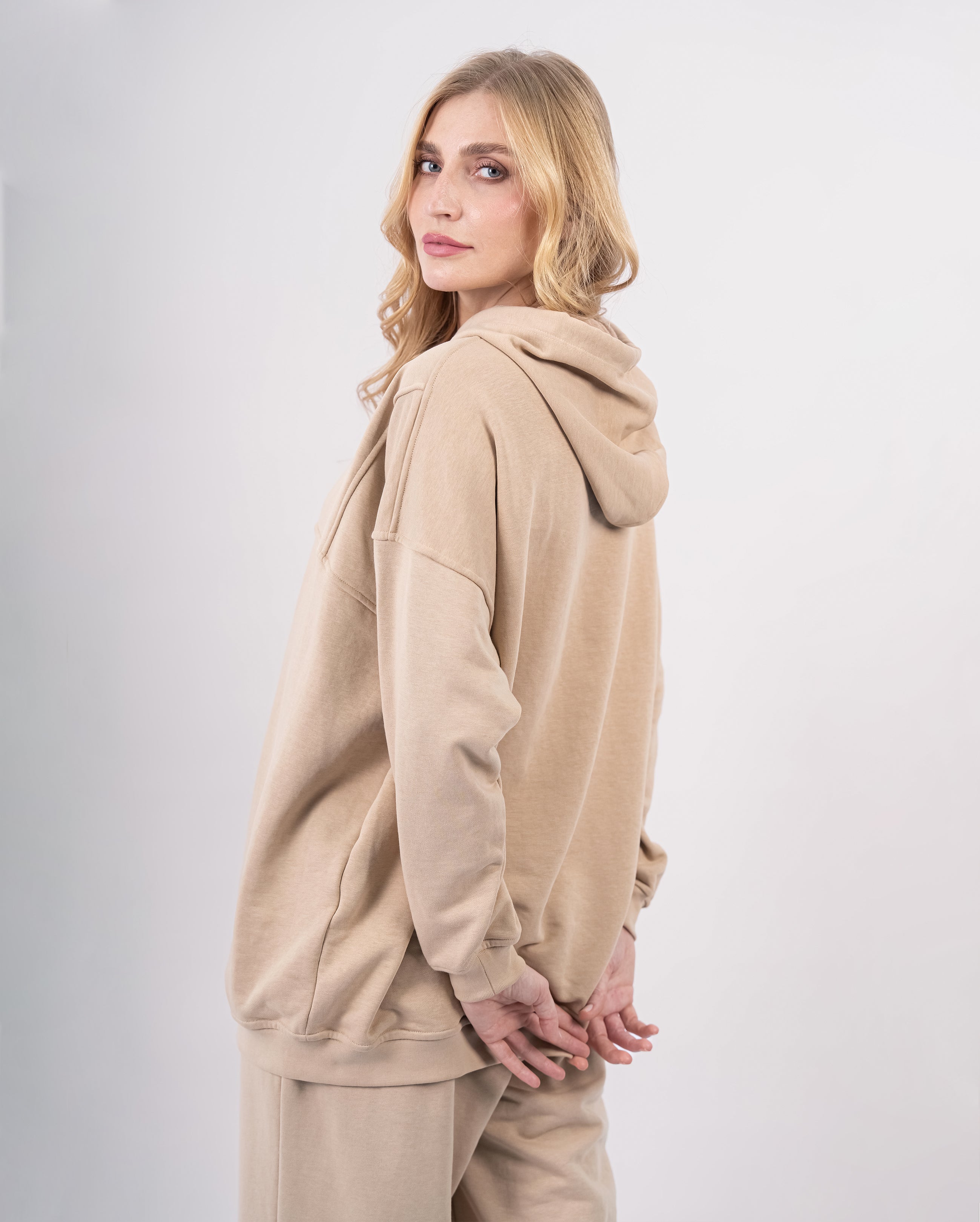 Sweat shirt en molleton oversize femme-Beige-cote