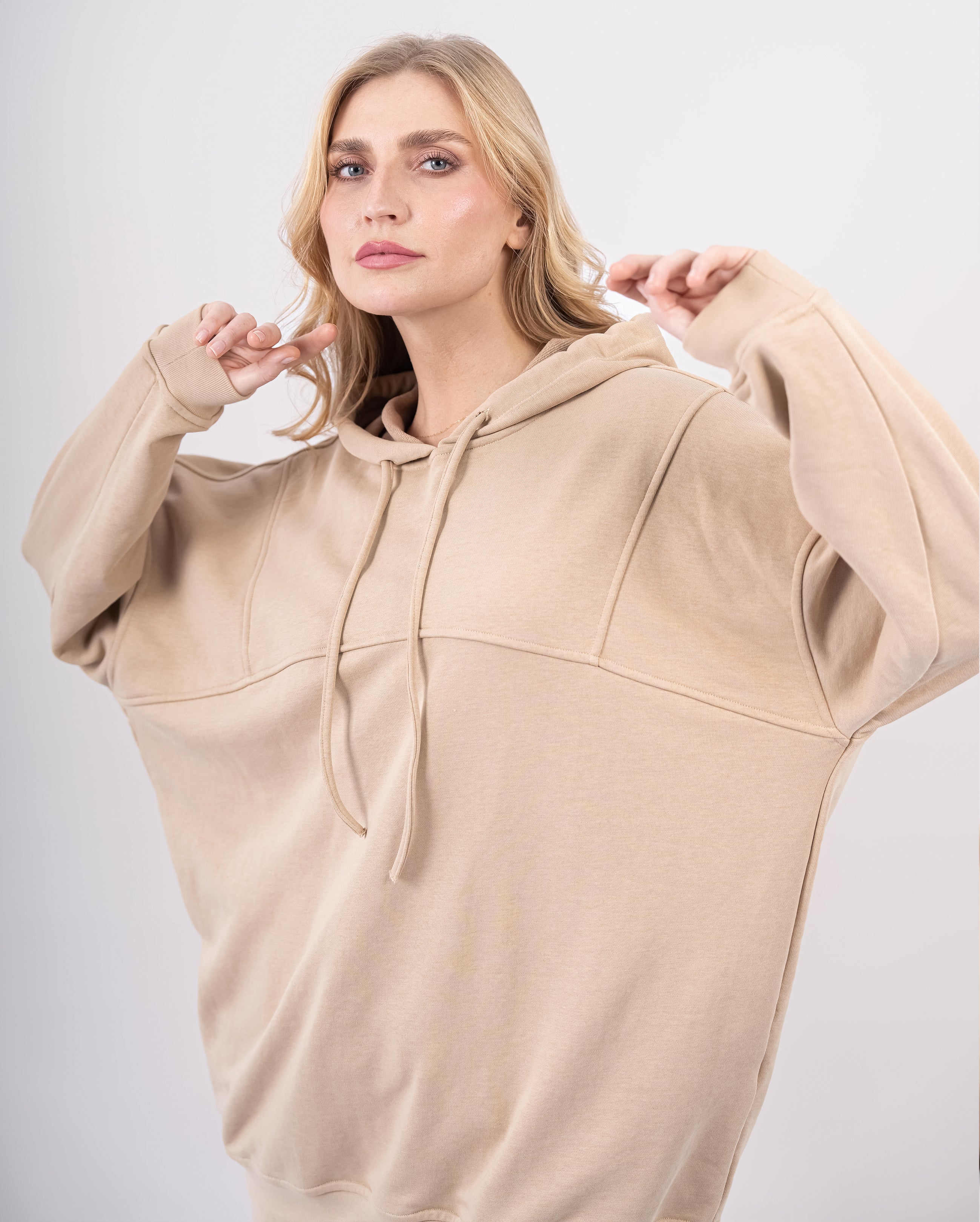 Sweat shirt en molleton oversize femme-Beige-cote