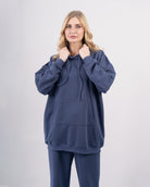 Sweat shirt en molleton oversize femme-Bleu-détail