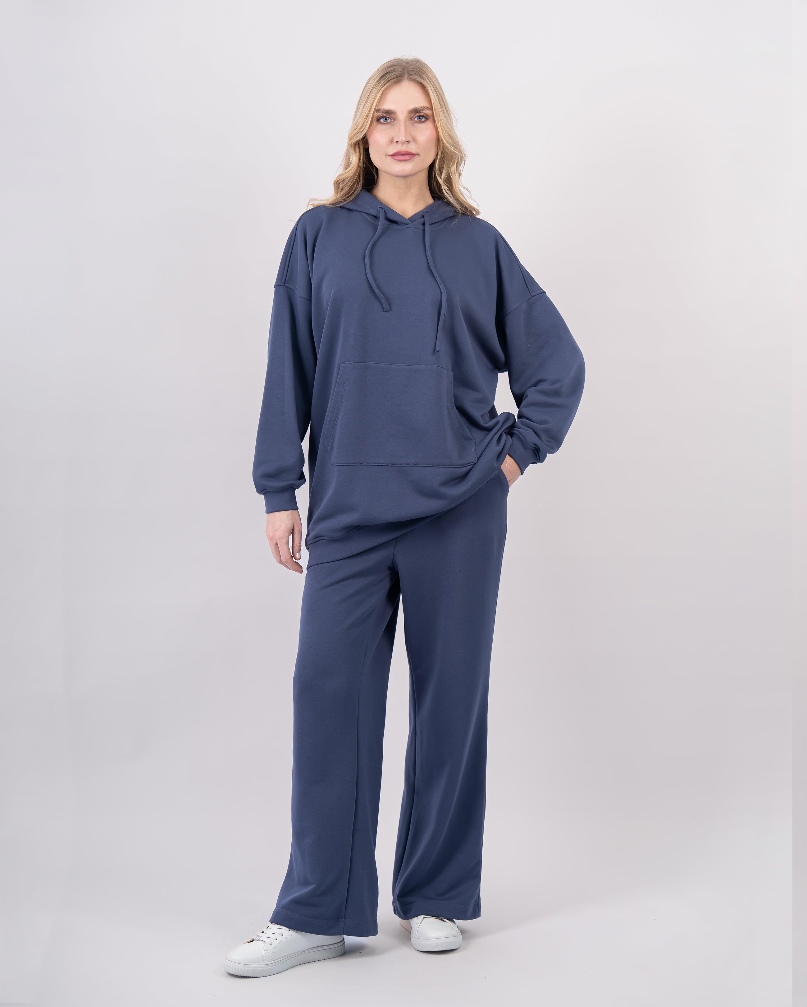 Sweat shirt en molleton oversize femme-Bleu-face