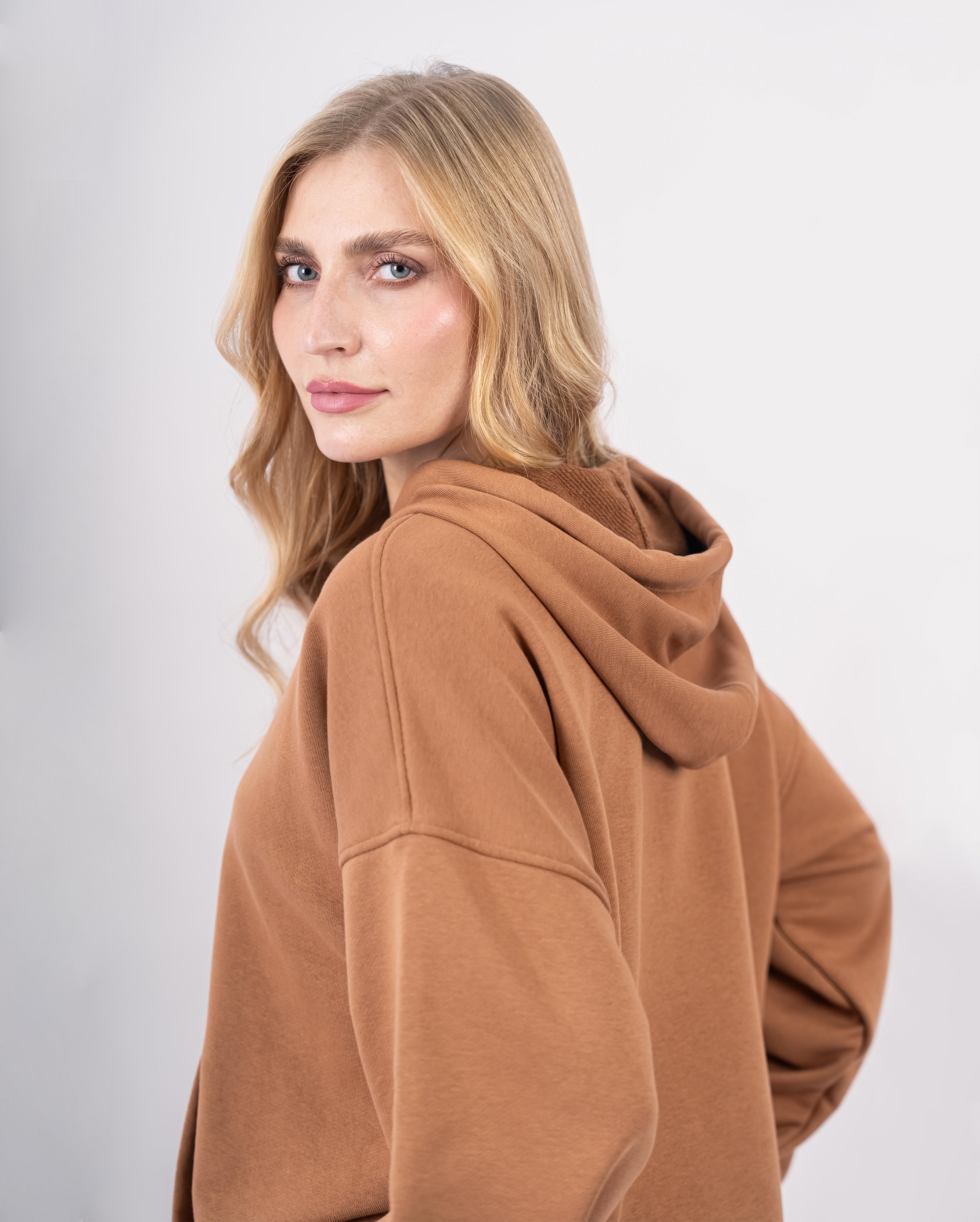 Sweat shirt en molleton oversize femme-Camel-détail