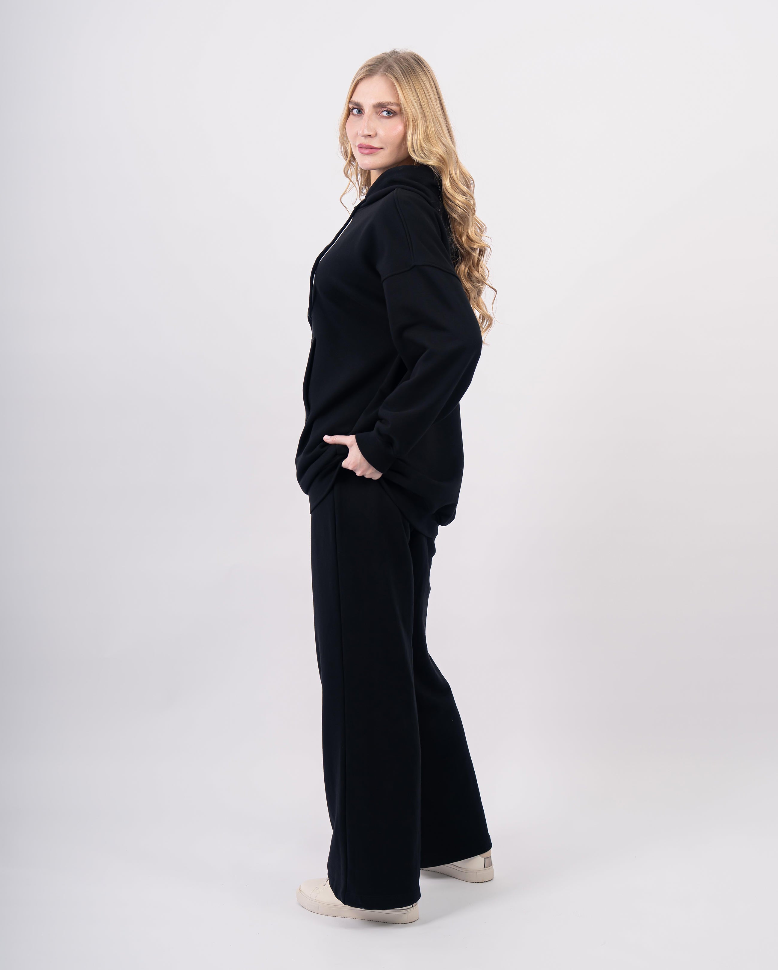 Sweat shirt en molleton oversize femme-Noir-cote2