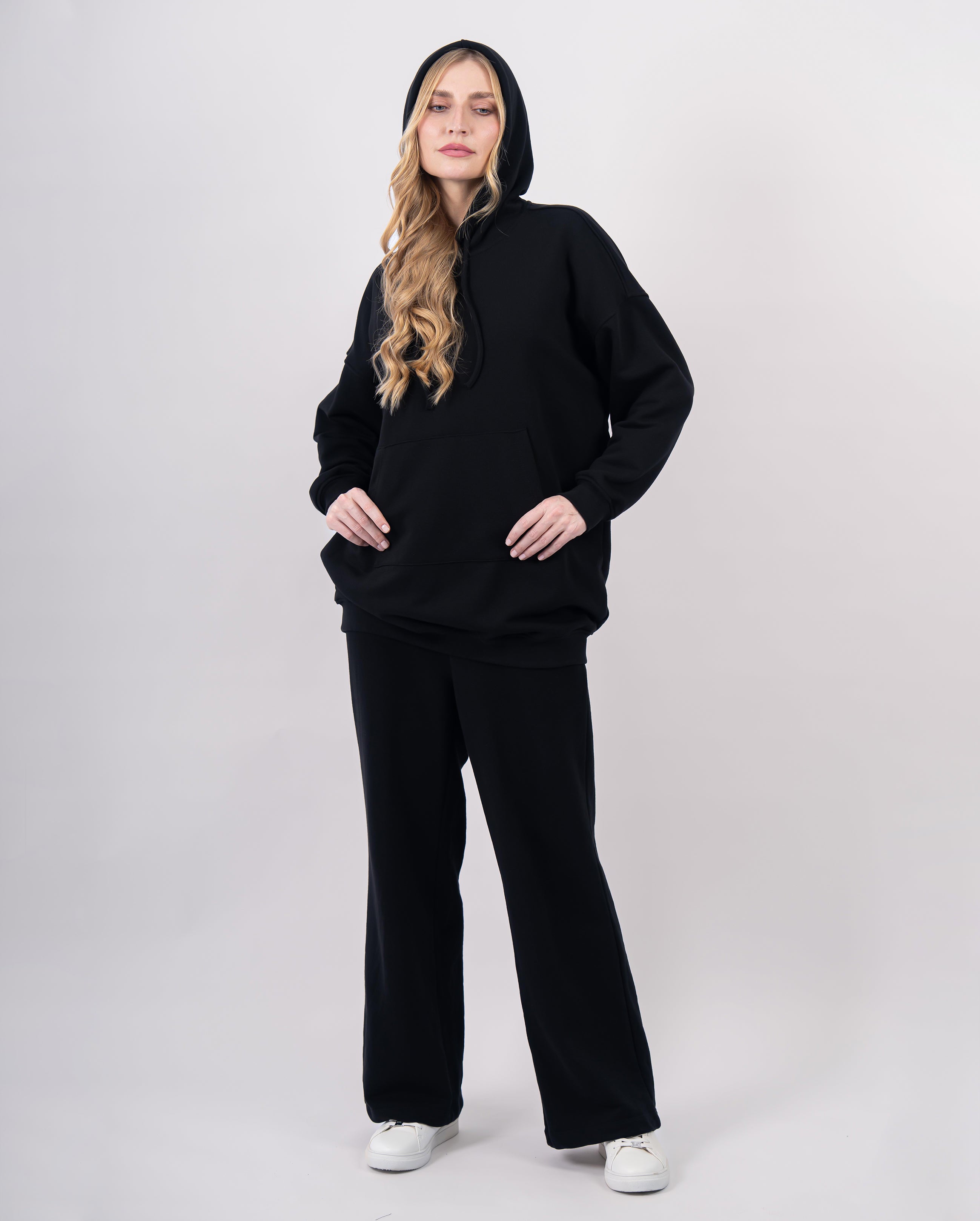 Sweat shirt en molleton oversize femme-Noir-face