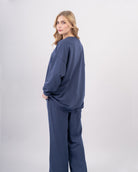 Sweatshirt col rond en molleton-Bleu-cote