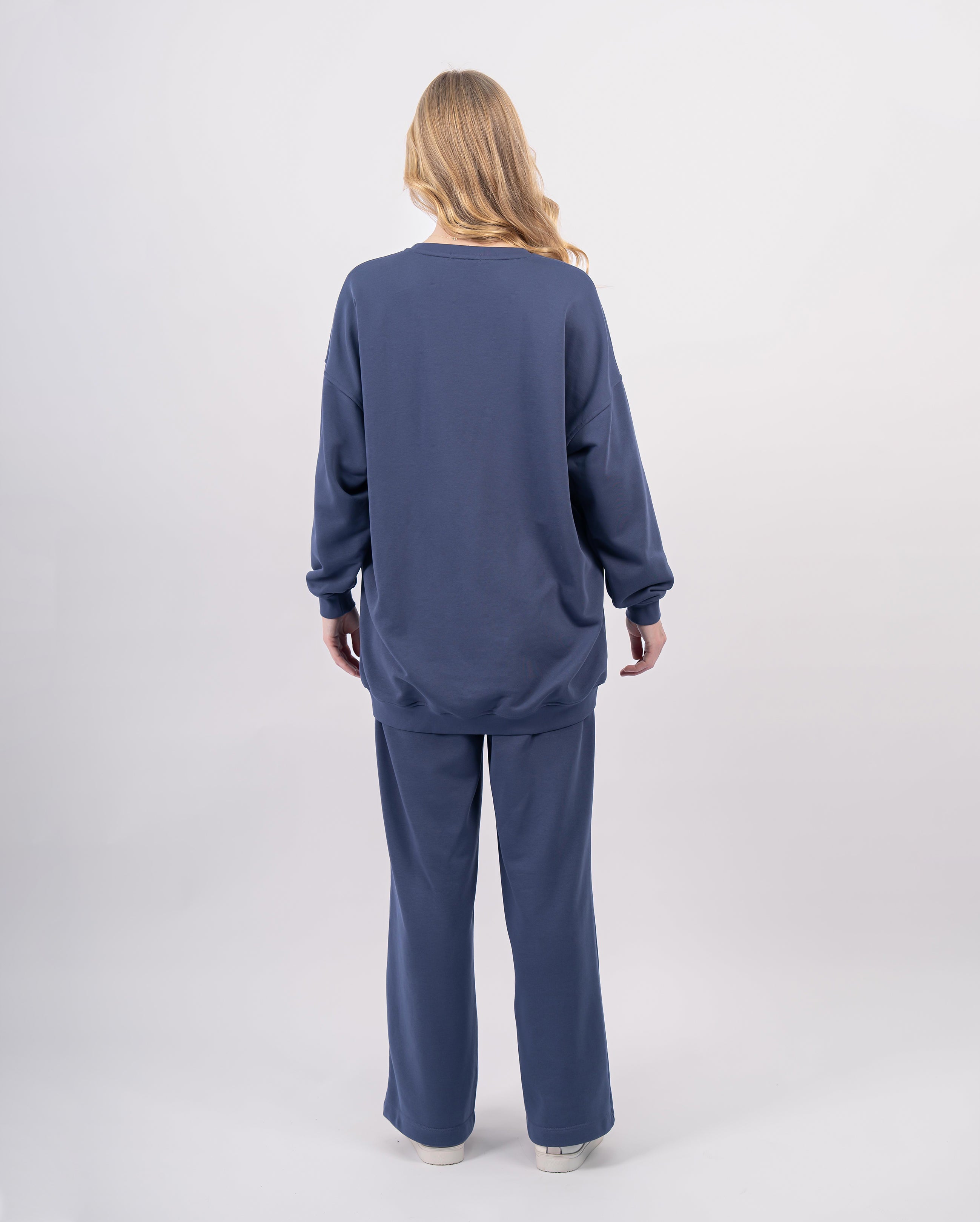 Sweatshirt col rond en molleton-Bleu-dos
